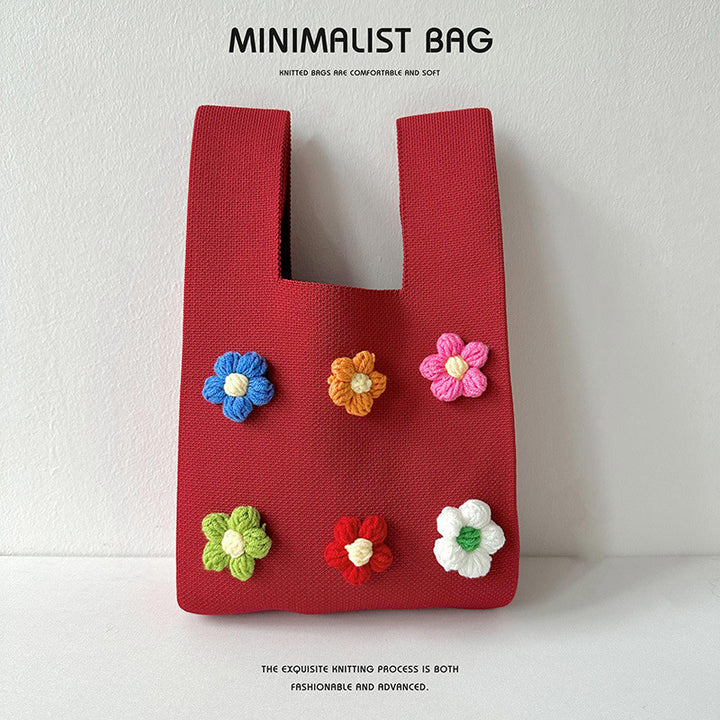 Bunte Blumengestrickte Umhängetasche Handtasche Stricktasche