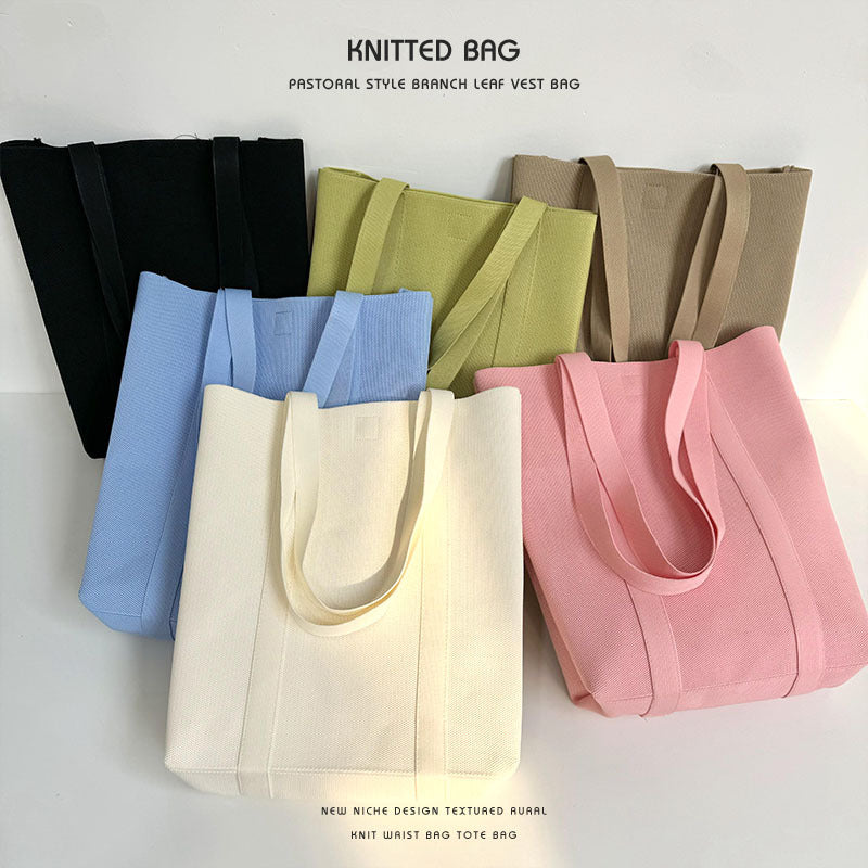 Solid color knitted tote bag