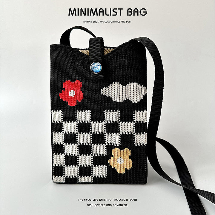 Black and white panda mini phone knitted bag