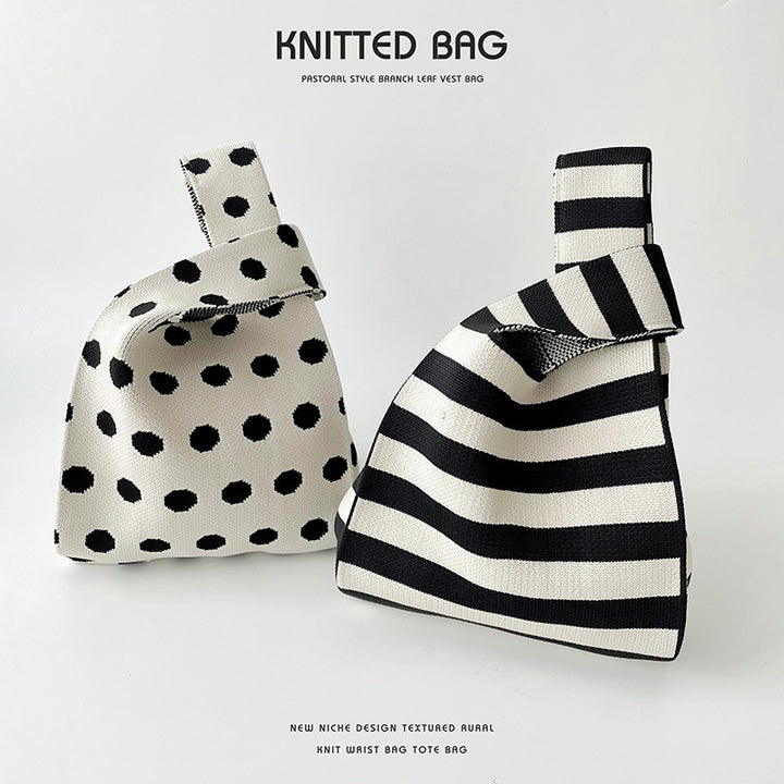 Polka dot striped knitted shoulder bag