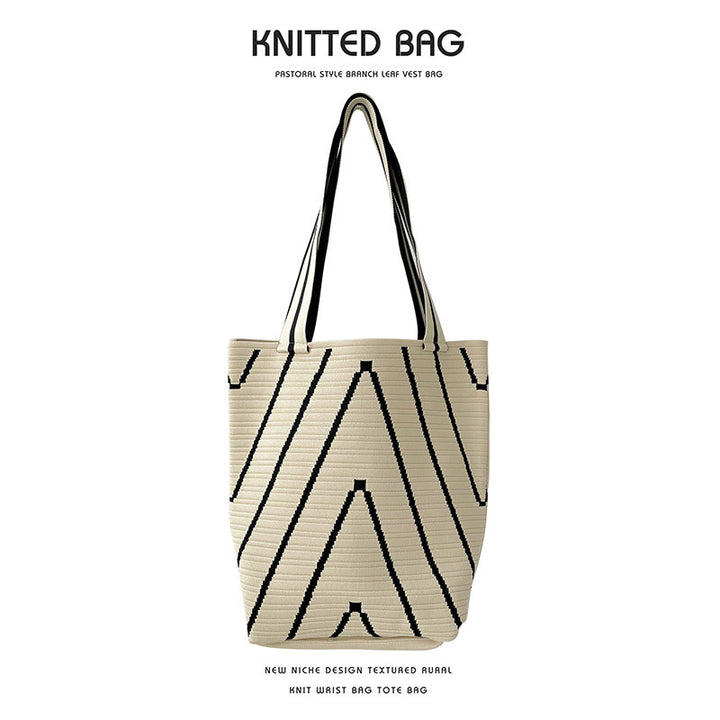 Corrugated double-face knitted shoulder bag handbag knitted bag