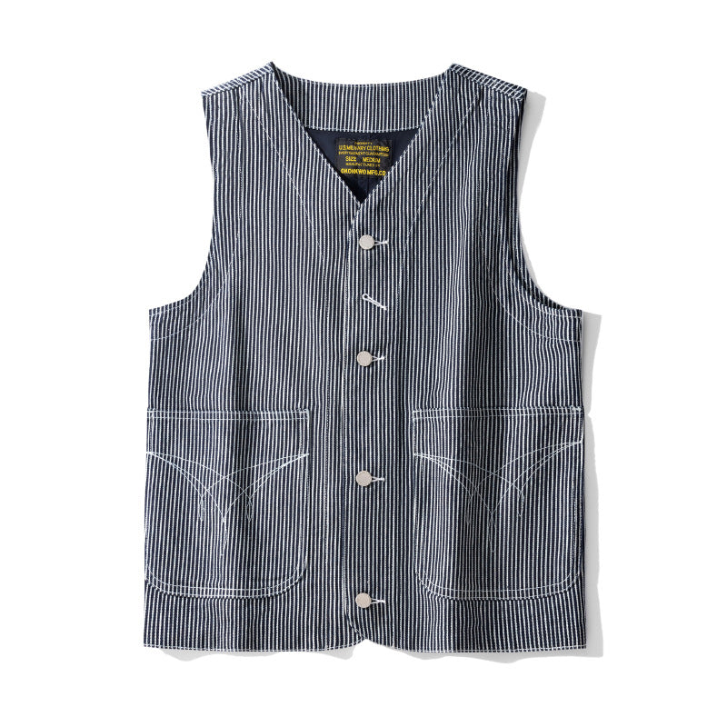 Men's Striped Vest Classic Bag Flower Denim Tooling Vest