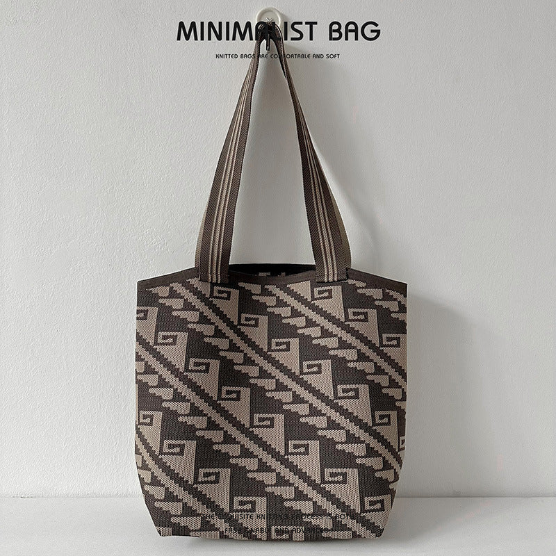 Diamantplaid großer Kapazitäts -Umhängetaschen Strickhandtasche