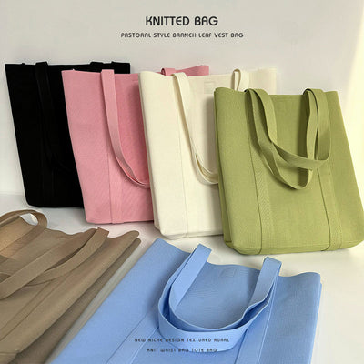 Solid color knitted tote bag