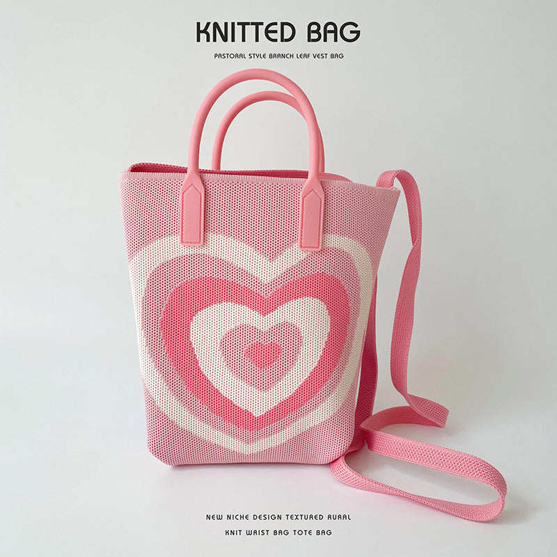 Gradient Heart Knitted Shoulder Bag Crossbody Bag