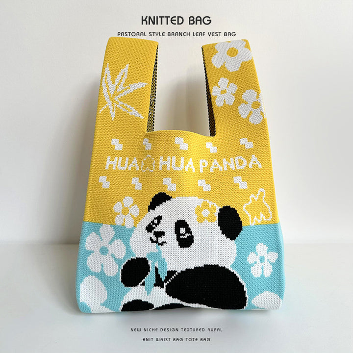 Panda Handgelenkstasche Handtasche süße Panda Blumengestricktasche