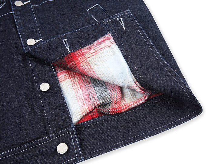 Men's primary color denim jacket thickened multi-bag striped jacket