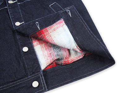 Men's primary color denim jacket thickened multi-bag striped jacket