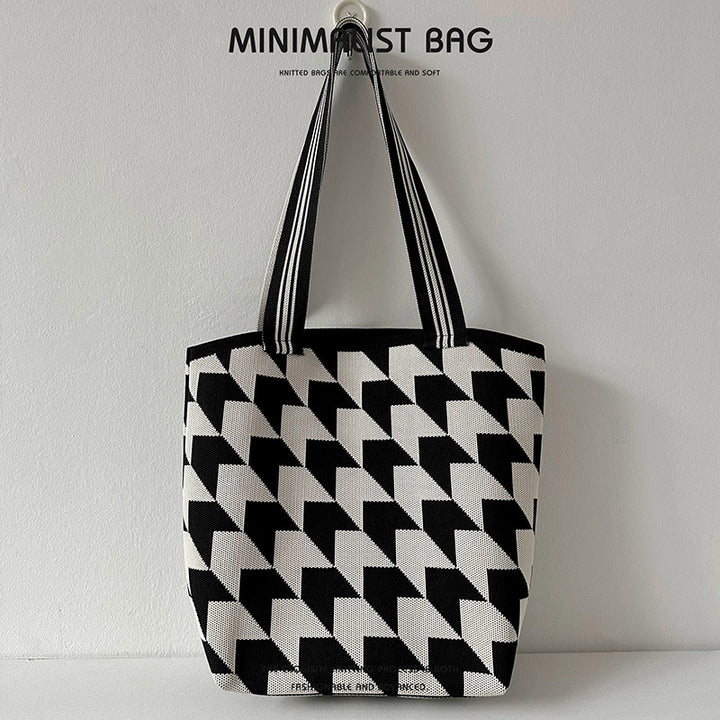 Diamantplaid großer Kapazitäts -Umhängetaschen Strickhandtasche