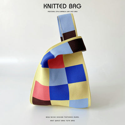 Checkerboard knit tote