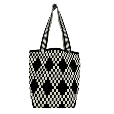 Diamond lattice large capacity shoulder bag handbag knitted bag