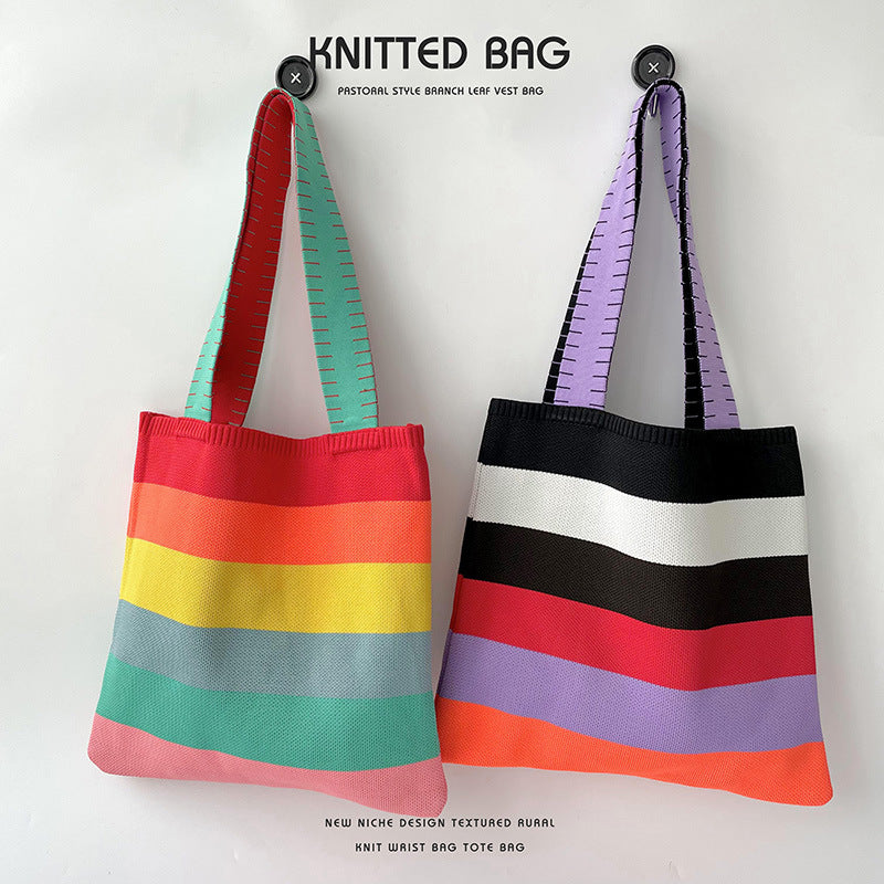 Rainbow Knit Shoulder Handbag