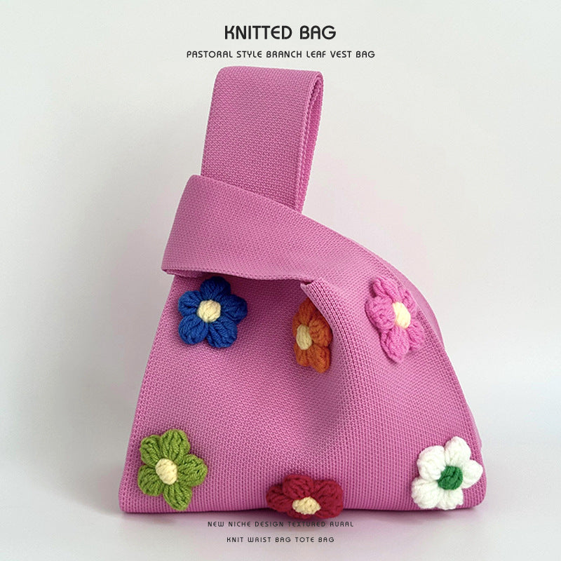 Bolso de bolso de hombro de punto de punto de flor colorido bolso de punto