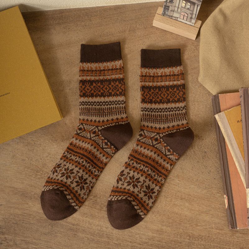 Herbst- und Winter -Retro -Baumwoll -Männer -Geometrische Jacquard -Socken