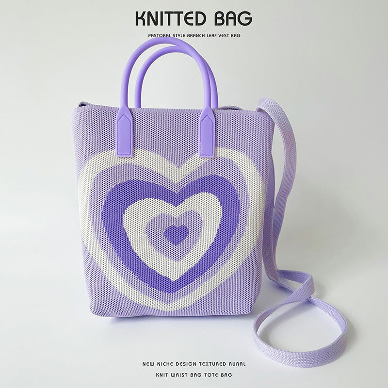 Gradient Heart Knitted Shoulder Bag Crossbody Bag