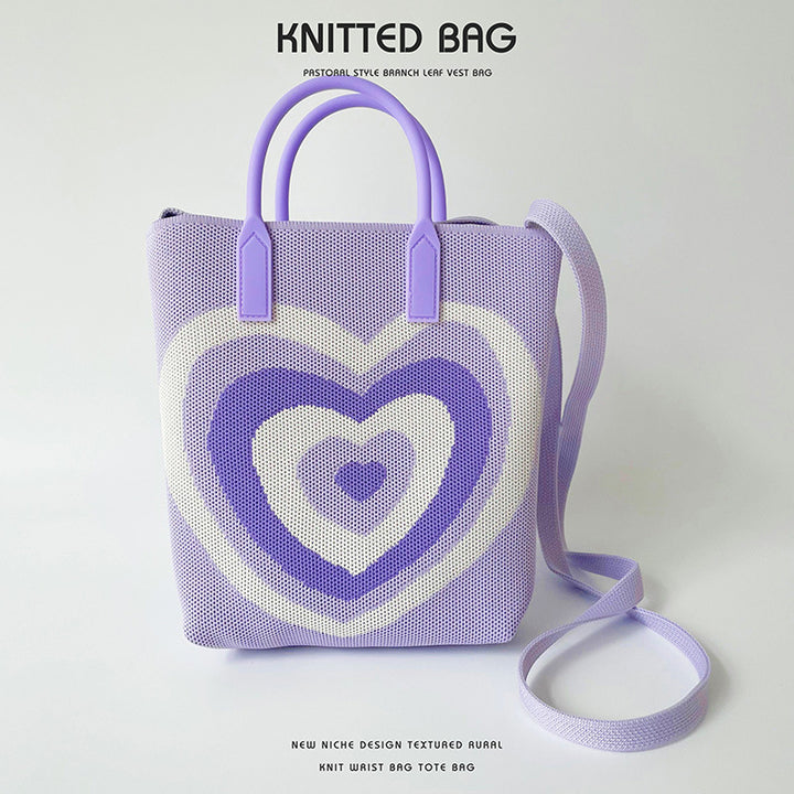 Gradient Heart Knitted Shoulder Bag Crossbody Bag