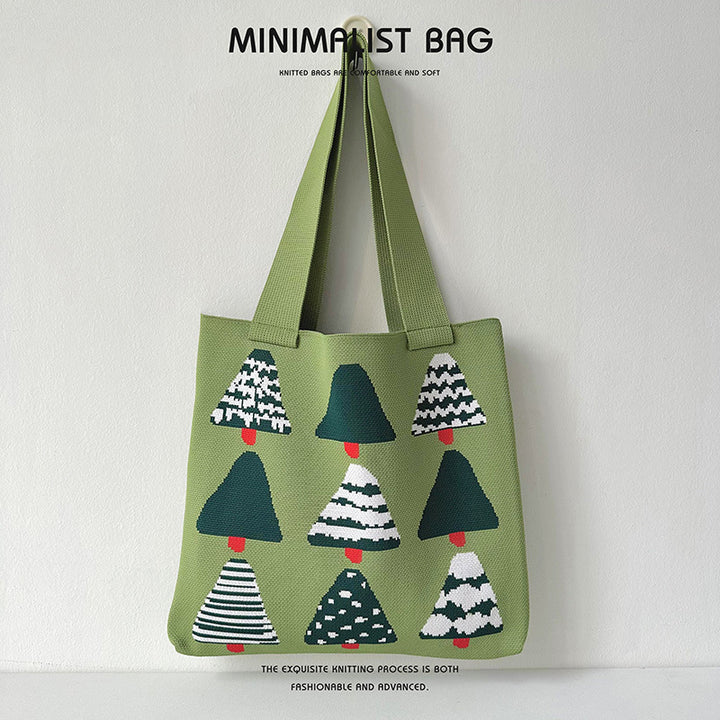 Christmas tree knitted tote bag