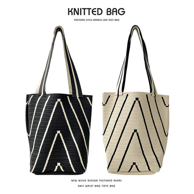 Corrugated double-face knitted shoulder bag handbag knitted bag