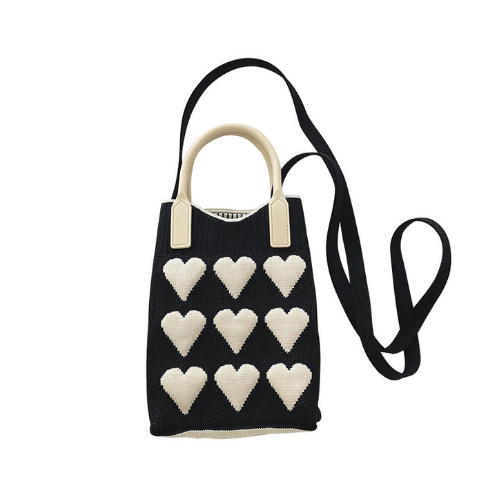 Pink Heart Shape Mini Phone Bag Knit Tote