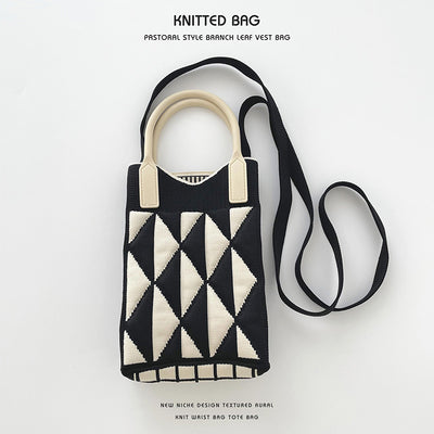 Geometric diamond mini mobile phone bag shoulder crossbody knitted bag