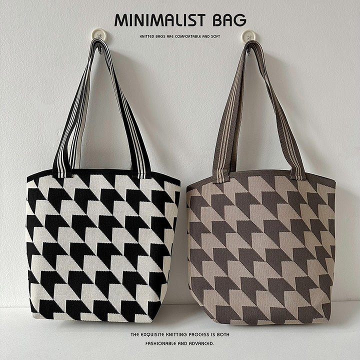 Diamantplaid großer Kapazitäts -Umhängetaschen Strickhandtasche