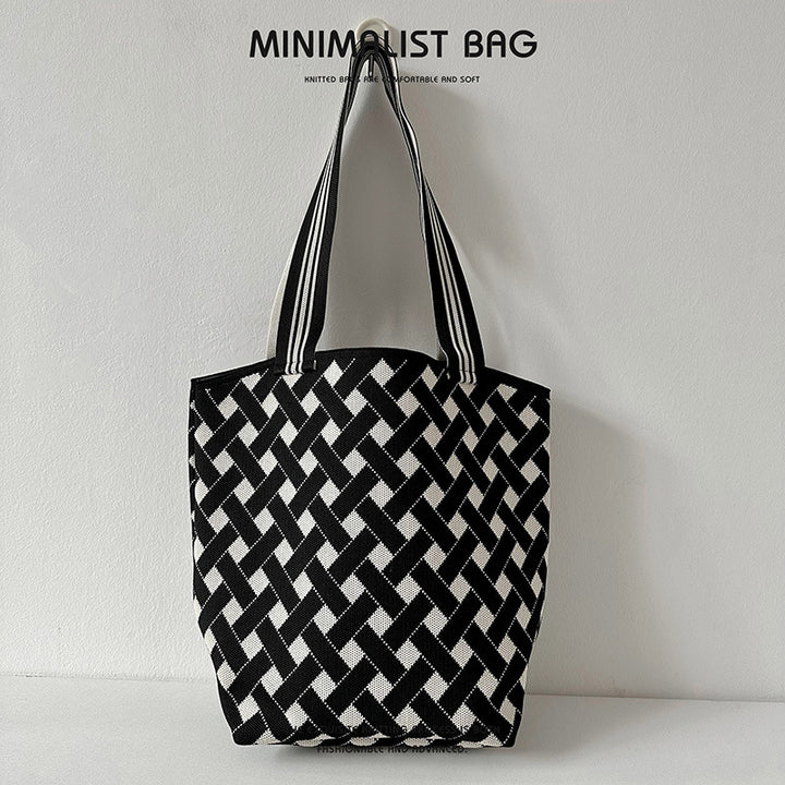 Diamantplaid großer Kapazitäts -Umhängetaschen Strickhandtasche