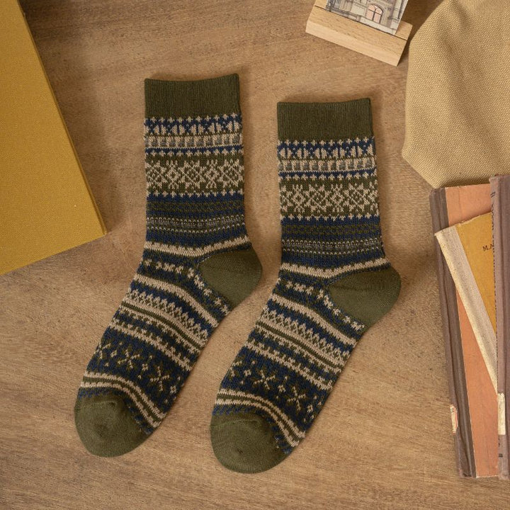 Herbst- und Winter -Retro -Baumwoll -Männer -Geometrische Jacquard -Socken