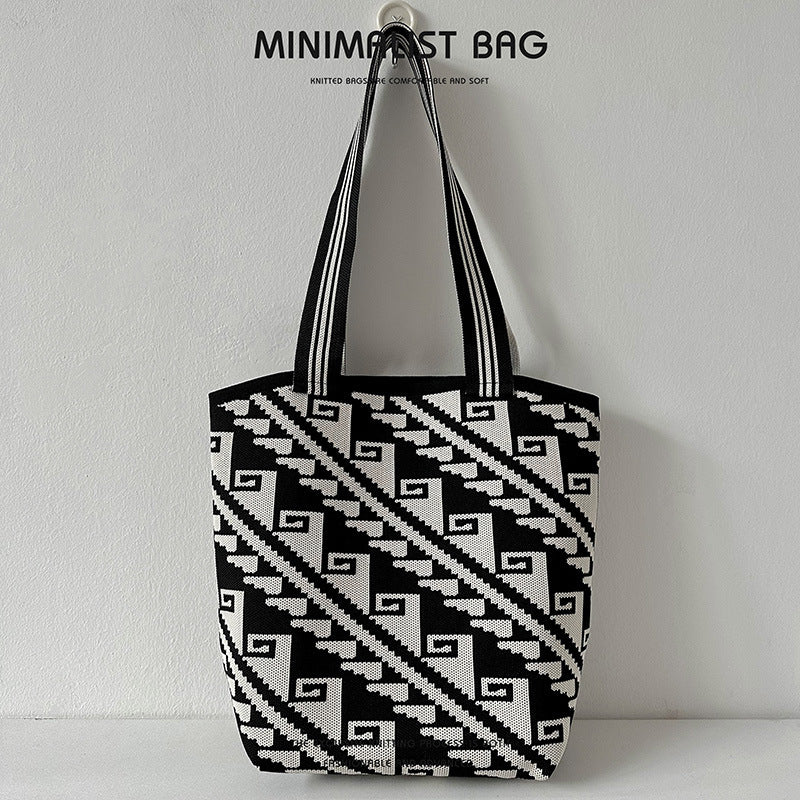 Diamantplaid großer Kapazitäts -Umhängetaschen Strickhandtasche