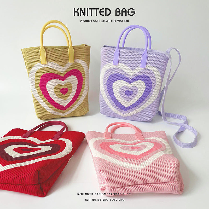 Gradient Heart Knitted Shoulder Bag Crossbody Bag