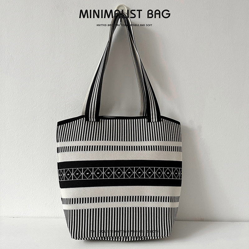 Diamantplaid großer Kapazitäts -Umhängetaschen Strickhandtasche