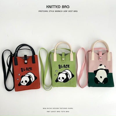 Panda series knitted bag mobile phone bag handbag