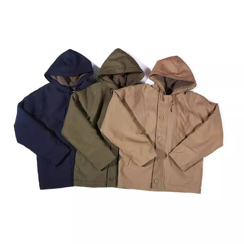 Men's Hooded Deck Jacket Lamb Fleece Cotton