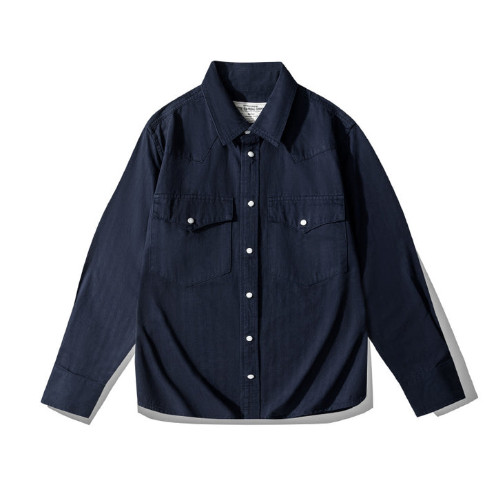 Men's Solid Color Shirt Tooling Long Sleeve Shirt