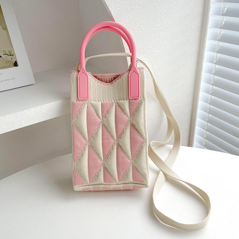 Pink Heart Shape Mini Phone Bag Knit Tote