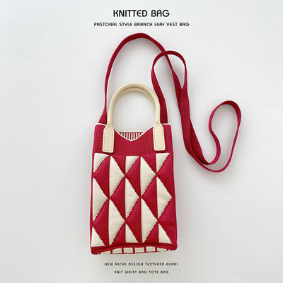 Geometric diamond mini mobile phone bag shoulder crossbody knitted bag