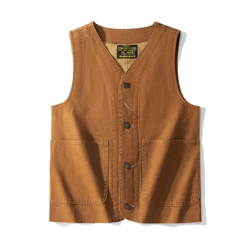 Men's Striped Vest Classic Bag Flower Denim Tooling Vest