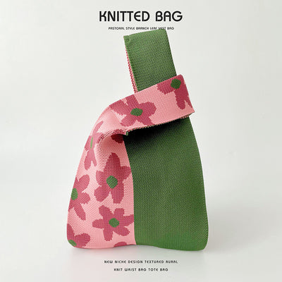 Colorblock Floral Knitted Tote Bag