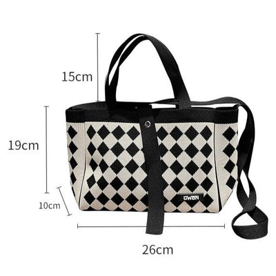 Black and white diamond knitted tote bag