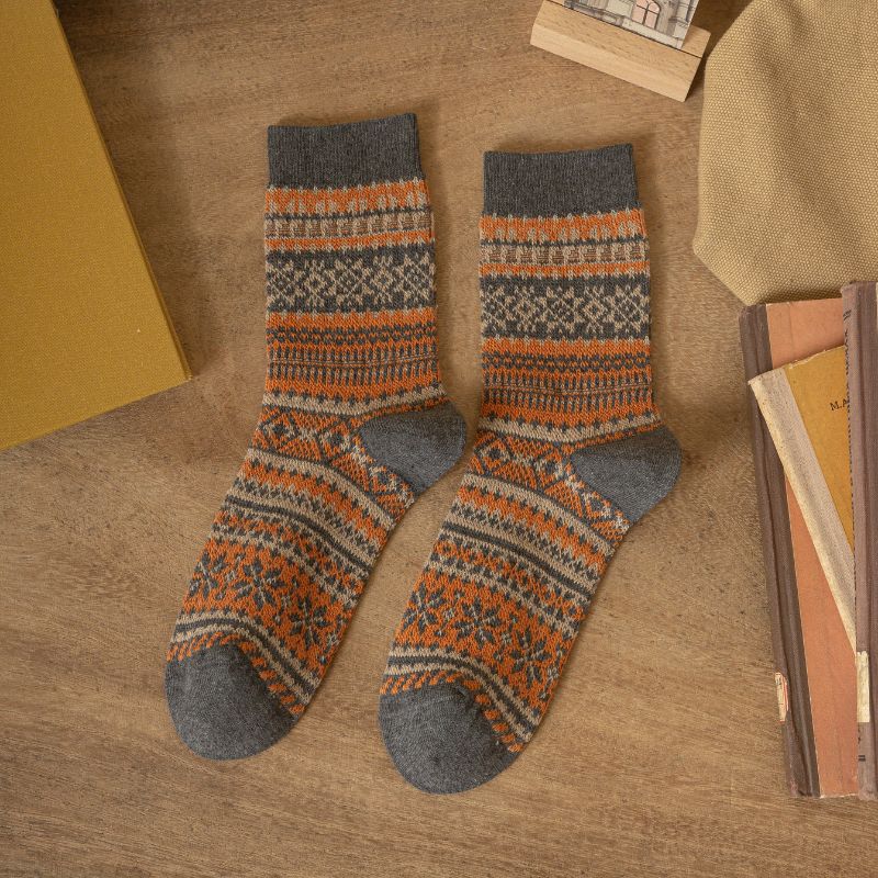 Herbst- und Winter -Retro -Baumwoll -Männer -Geometrische Jacquard -Socken