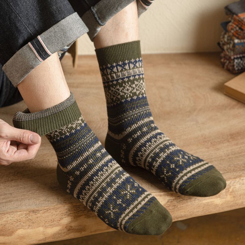 Herbst- und Winter -Retro -Baumwoll -Männer -Geometrische Jacquard -Socken