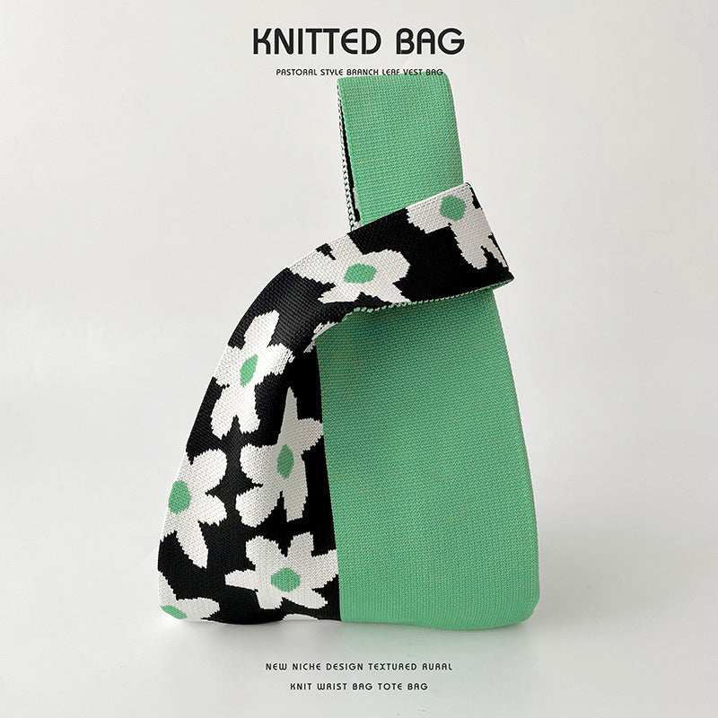 Colorblock Floral Knitted Tote Bag