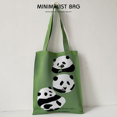 Panda-Cat Knitted Shoulder Bag