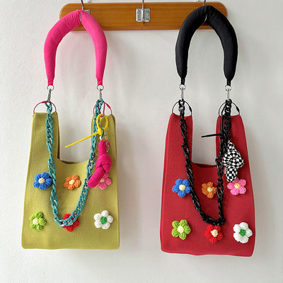 Colorful flower knitted shoulder bag handbag knitted bag