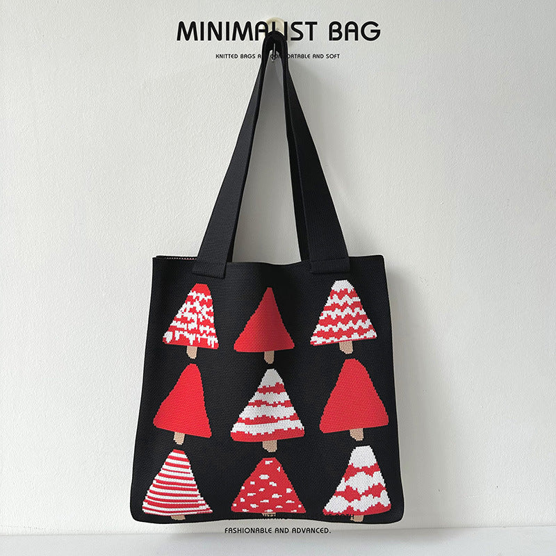 Christmas tree knitted tote bag