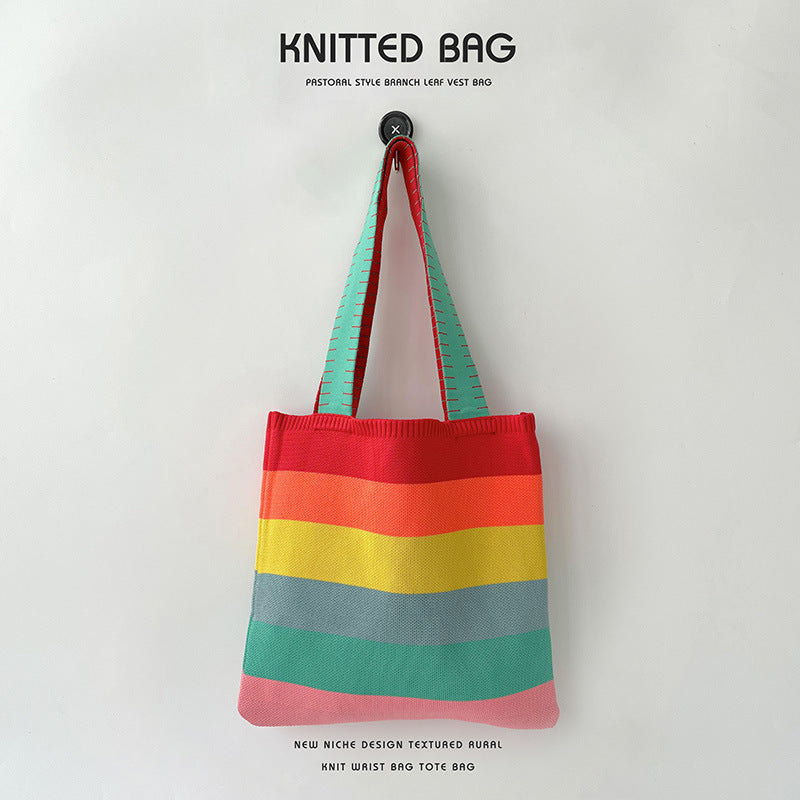 Rainbow Knit Shoulder Handbag