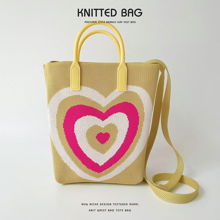 Gradient Heart Knitted Shoulder Bag Crossbody Bag