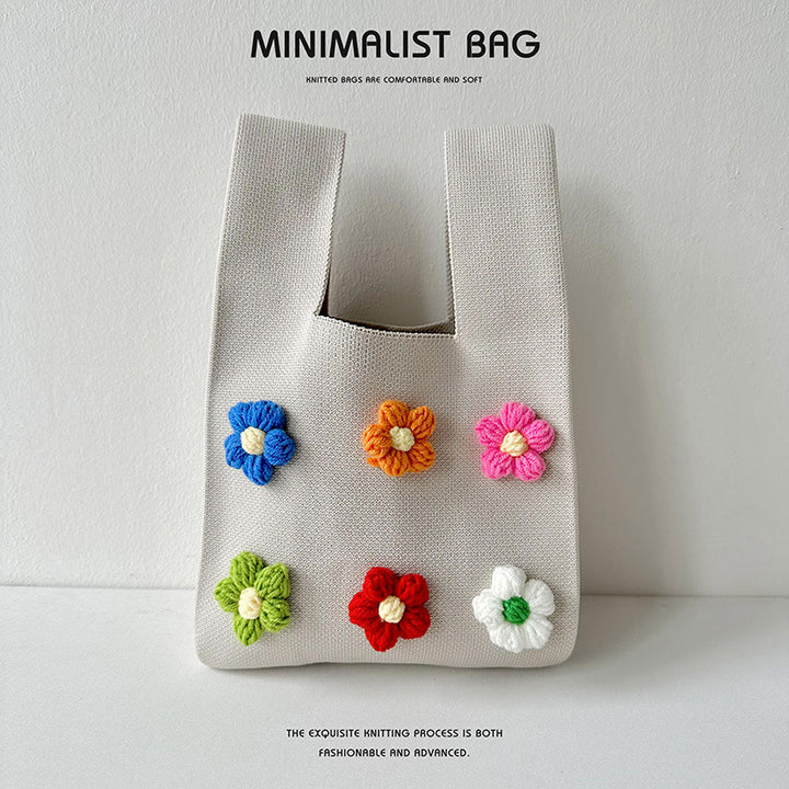 Bunte Blumengestrickte Umhängetasche Handtasche Stricktasche