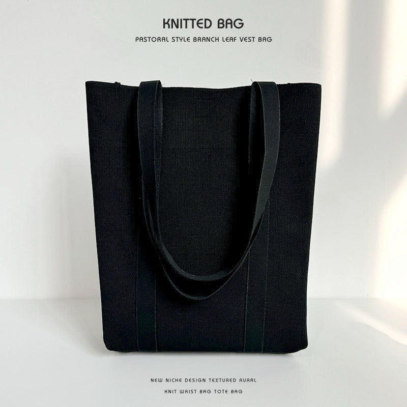 Solid color knitted tote bag