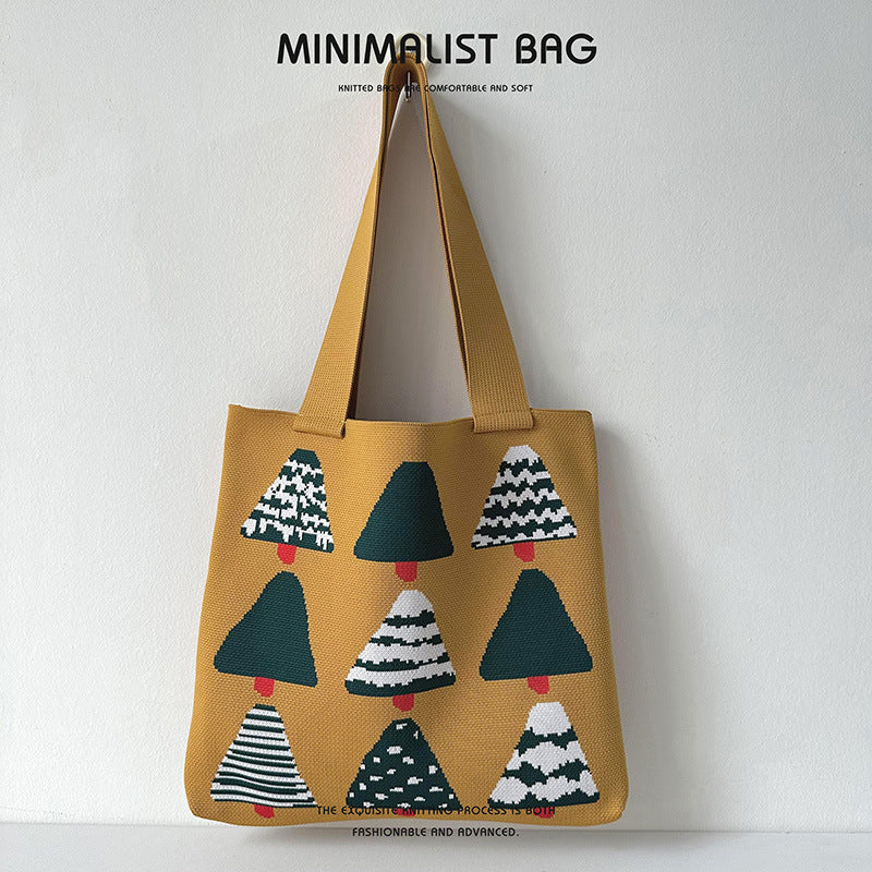 Christmas tree knitted tote bag