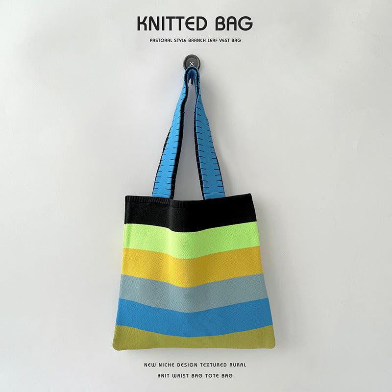 Rainbow Knit Shoulder Handbag